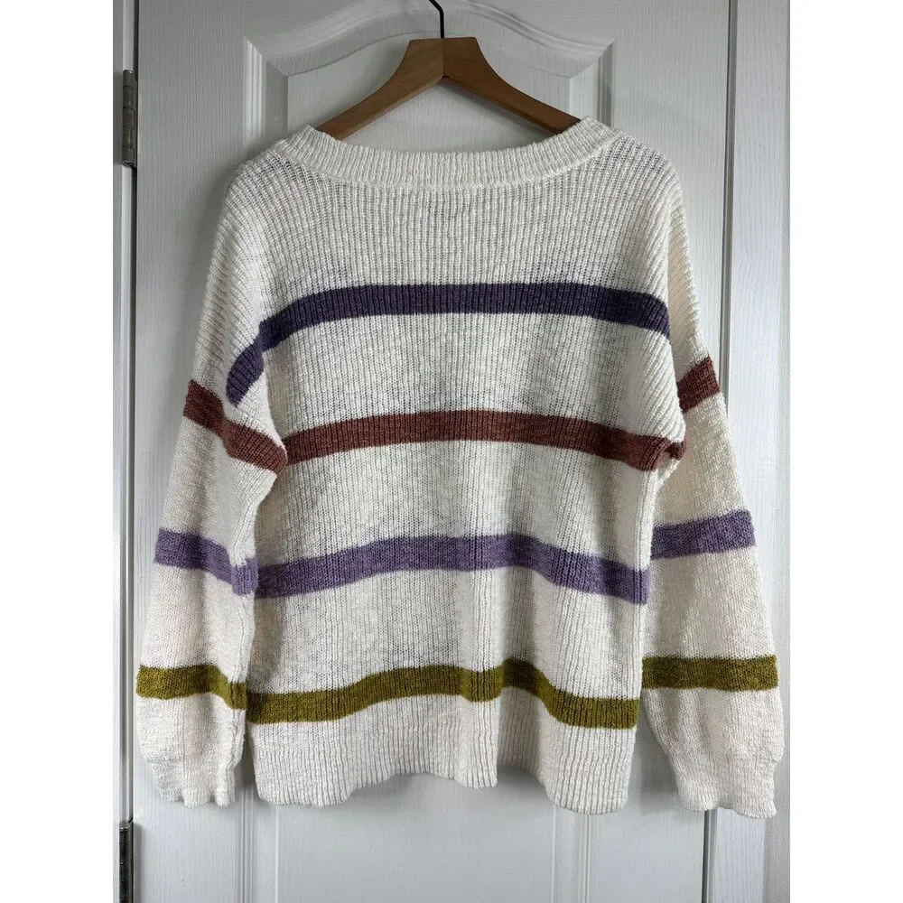 Sonoma Long Sleeve V-Neck Pullover Sweater Multicolor Stripe Cotton Women's XL